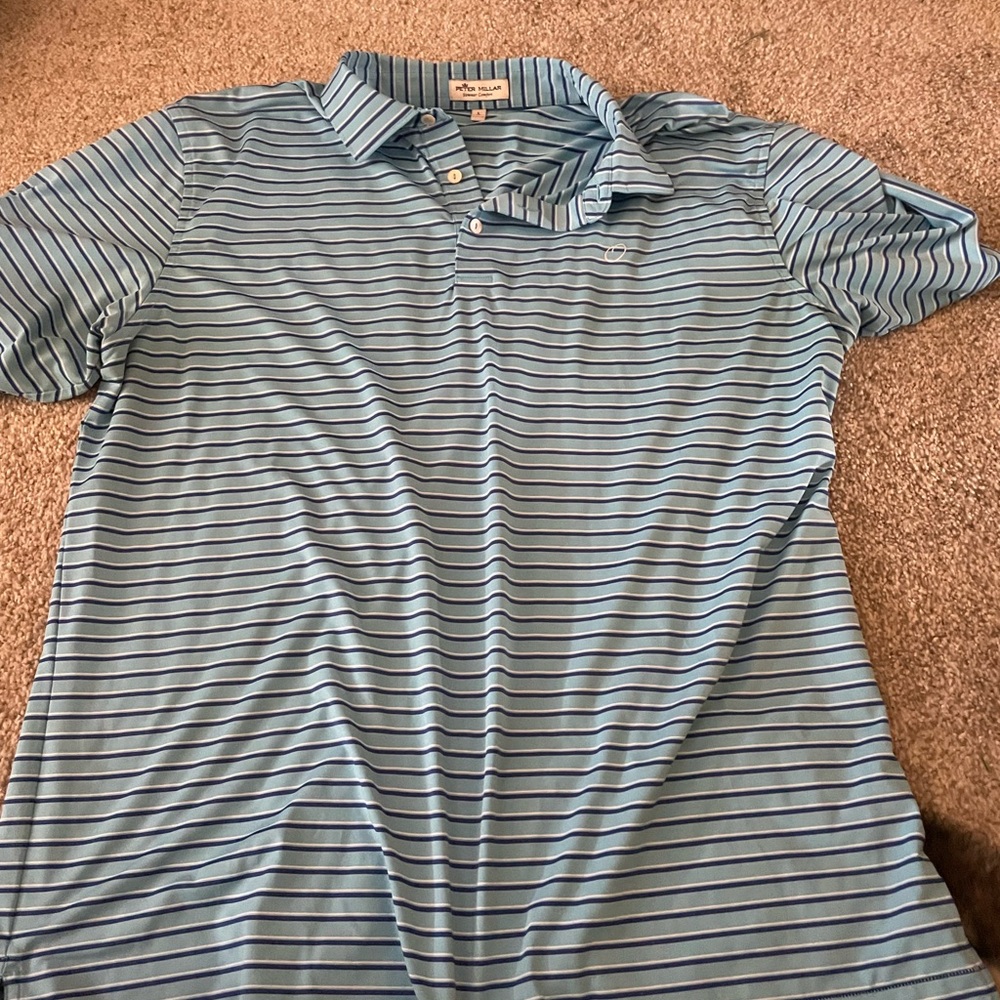 Peter Millar Light Blue Striped Polo Shirt